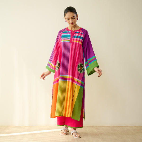 Checkmate Pure Slub Cotton Kurta Set - Multicolour