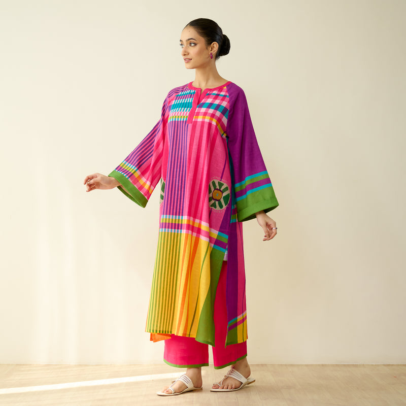 Checkmate Pure Slub Cotton Kurta Set - Multicolour