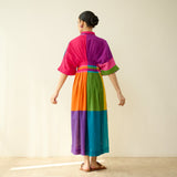 Pop Checks Pure Slub Cotton Dress - Multicolour