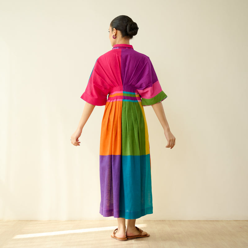 Pop Checks Pure Slub Cotton Dress - Multicolour