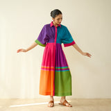 Pop Checks Pure Slub Cotton Dress - Multicolour