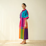 Pop Checks Pure Slub Cotton Dress - Multicolour