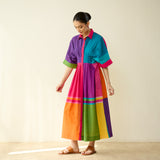 Pop Checks Pure Slub Cotton Dress - Multicolour