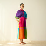 Pop Checks Pure Slub Cotton Dress - Multicolour