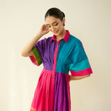 Pop Checks Pure Slub Cotton Dress - Multicolour