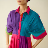Pop Checks Pure Slub Cotton Dress - Multicolour
