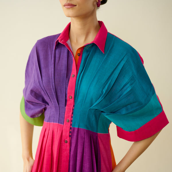 Pop Checks Pure Slub Cotton Dress - Multicolour