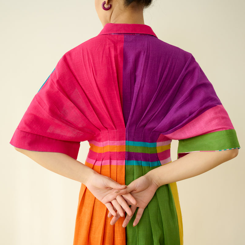 Pop Checks Pure Slub Cotton Dress - Multicolour