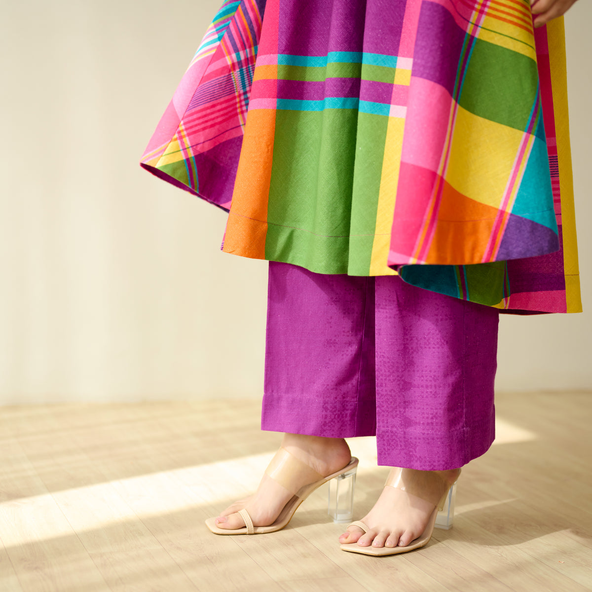 Mosaic Mood Pure Slub Cotton Kurta Set - Multicolour