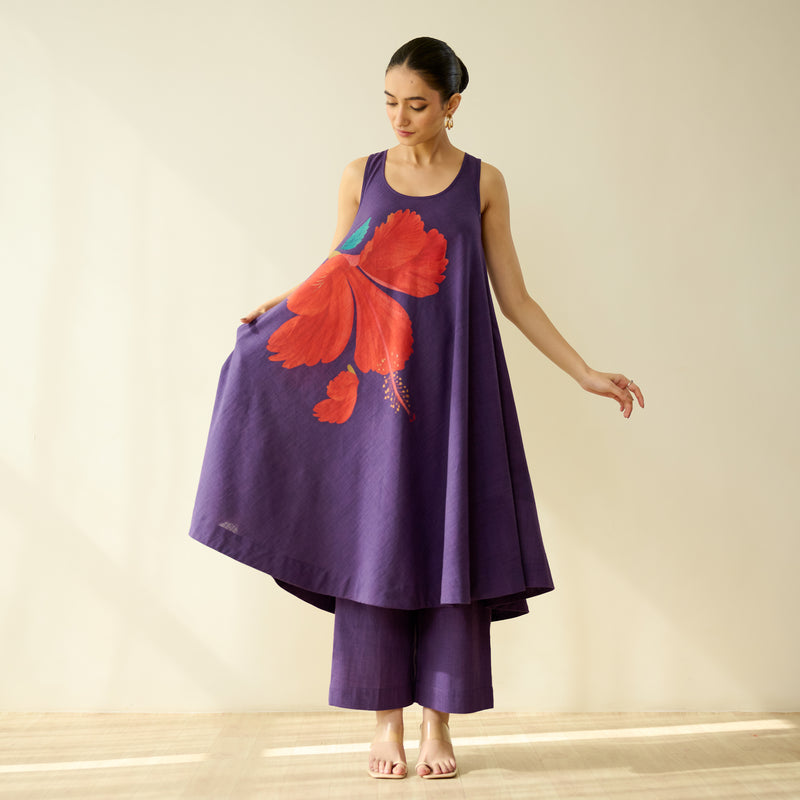 RO Signature Pure Slub Cotton Kurta Set - Violet