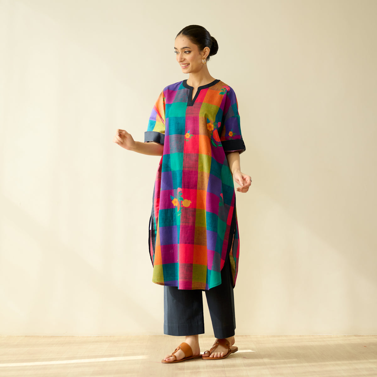 Echo Pure Slub Cotton Kurta - Black