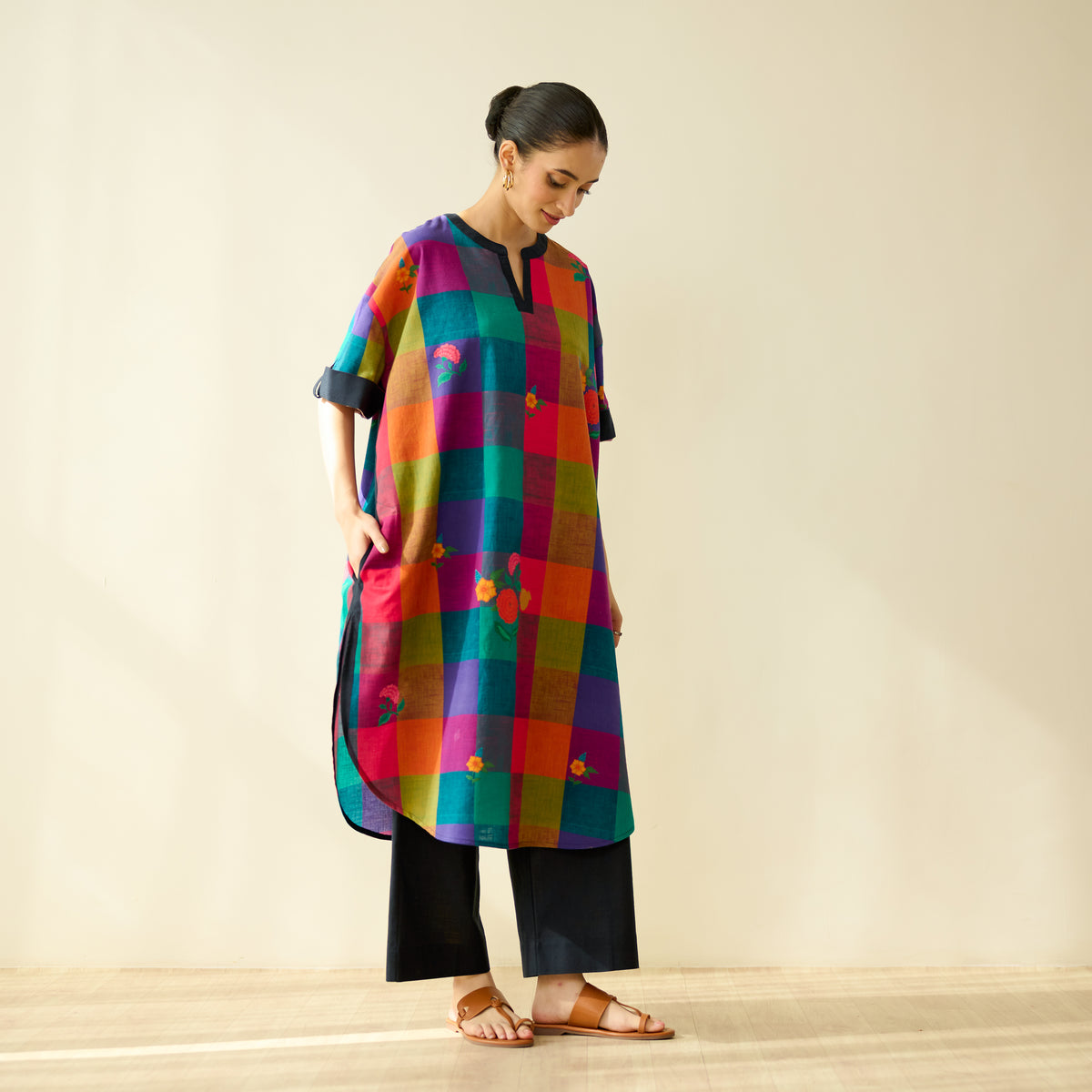 Echo Pure Slub Cotton Kurta - Black