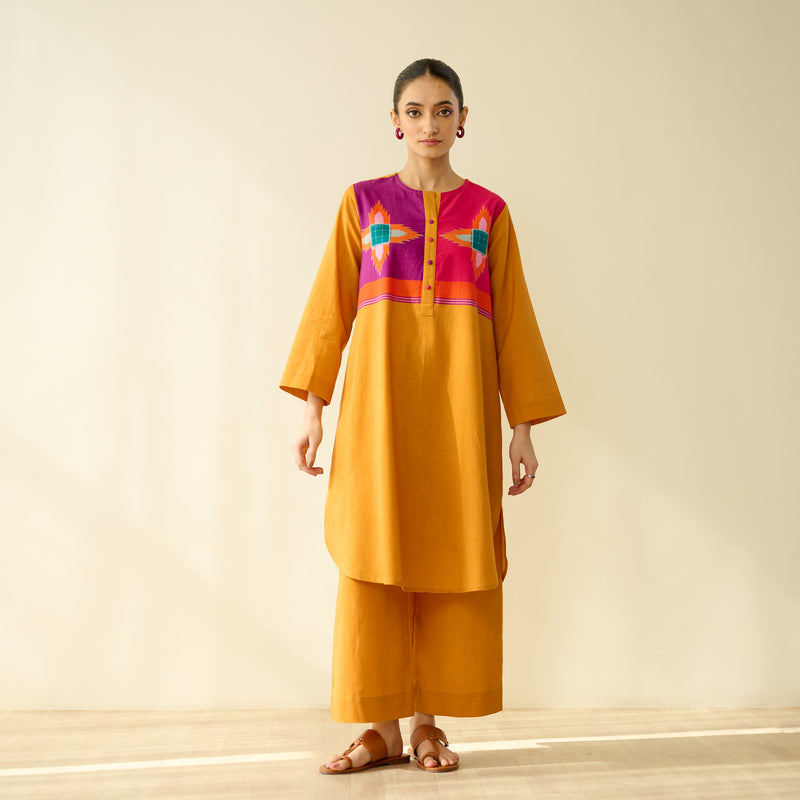 Ikatra Pure Slub Cotton Kurta Set - Mustard