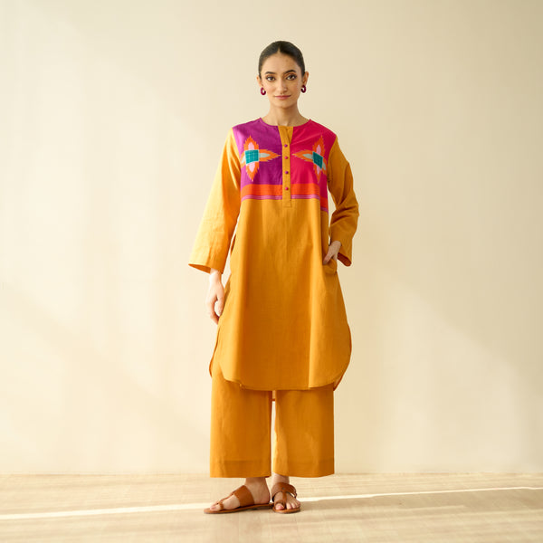 Ikatra Pure Slub Cotton Kurta Set - Mustard
