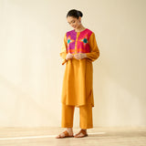 Ikatra Pure Slub Cotton Kurta Set - Mustard