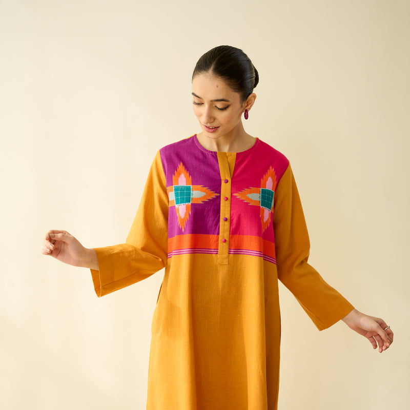Ikatra Pure Slub Cotton Kurta Set - Mustard