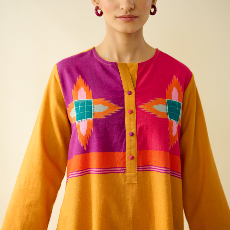 Ikatra Pure Slub Cotton Kurta Set - Mustard