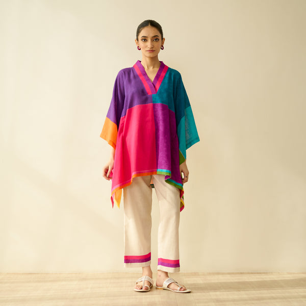 Twirlpop Pure Slub Cotton Kaftan Co-ord Set - Multicolour