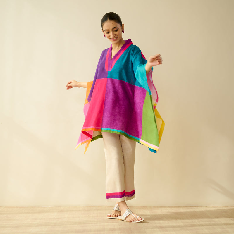 Twirlpop Pure Slub Cotton Kaftan Co-ord Set - Multicolour