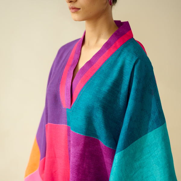 Twirlpop Pure Slub Cotton Kaftan Co-ord Set - Multicolour
