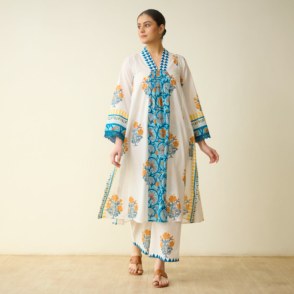 Bagh Bahaar Mulmul Cotton Kurta Set - Golden Yellow