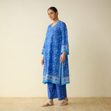 Meera Mulmul Cotton Kurta Set - Jaipuri Blue