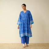 Meera Mulmul Cotton Kurta Set - Jaipuri Blue