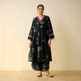 Rani Bagh Fine Slub Cotton Kurta Set - Black