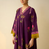 Rani Bagh Mulmul Cotton Kurta Set - Purple Tulip