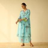 Rani Bagh Fine Slub Cotton Kurta Set - Sky Blue
