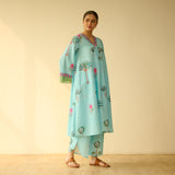 Rani Bagh Fine Slub Cotton Kurta Set - Sky Blue