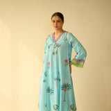 Rani Bagh Fine Slub Cotton Kurta Set - Sky Blue