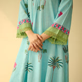 Rani Bagh Fine Slub Cotton Kurta Set - Sky Blue