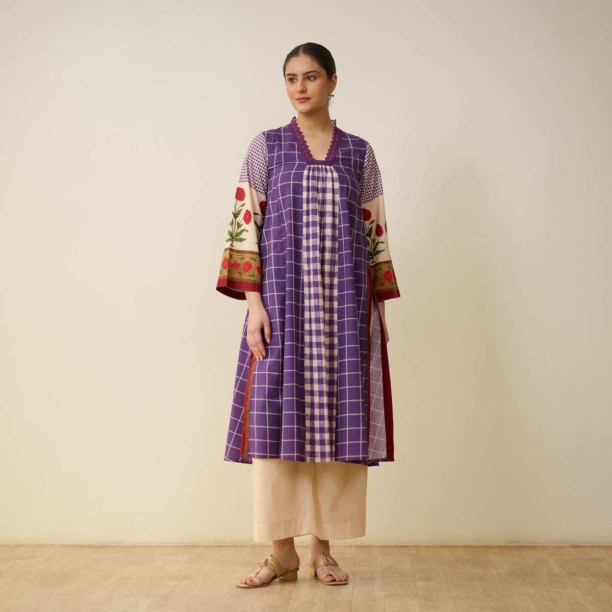 Sangria Fine Slub Cotton Kurta - Purple
