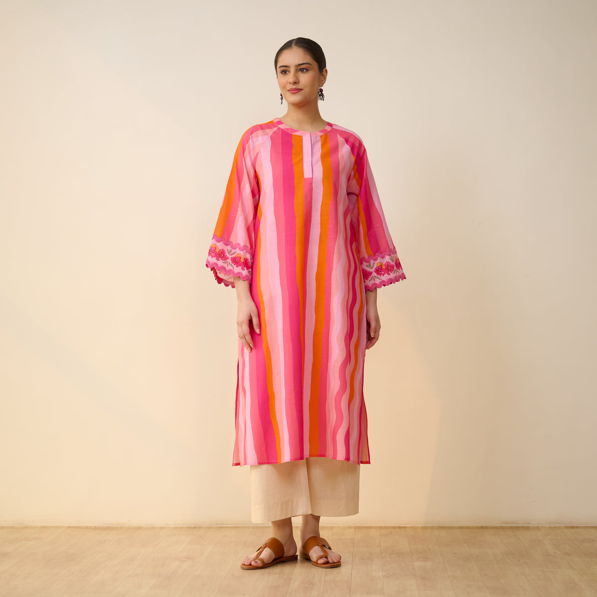 Bohemian Cotton Slub Breeze Kurta - Hues of Pink