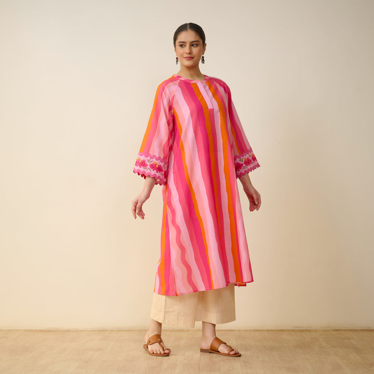 Bohemian Cotton Slub Breeze Kurta - Hues of Pink