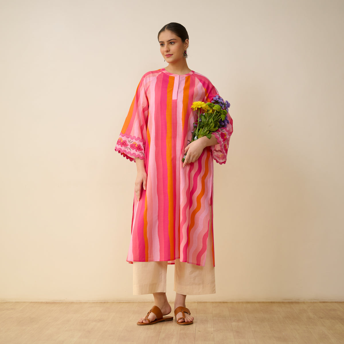 Bohemian Cotton Slub Breeze Kurta - Hues of Pink