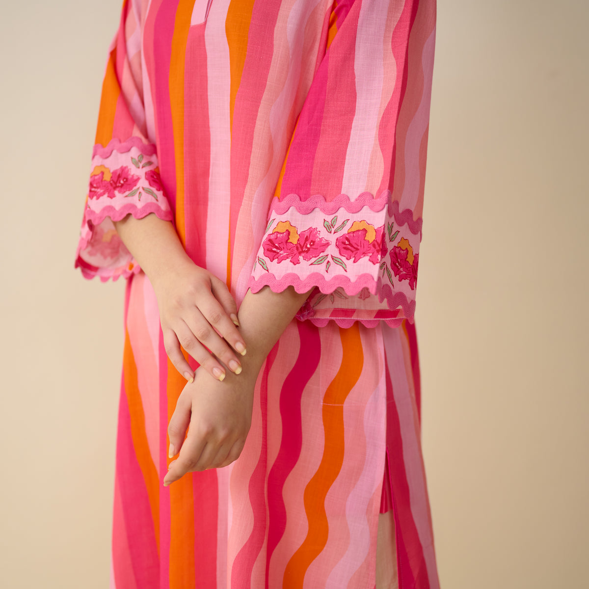 Bohemian Cotton Slub Breeze Kurta - Hues of Pink