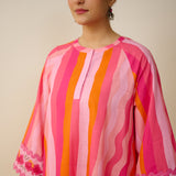 Bohemian Cotton Slub Breeze Kurta - Hues of Pink