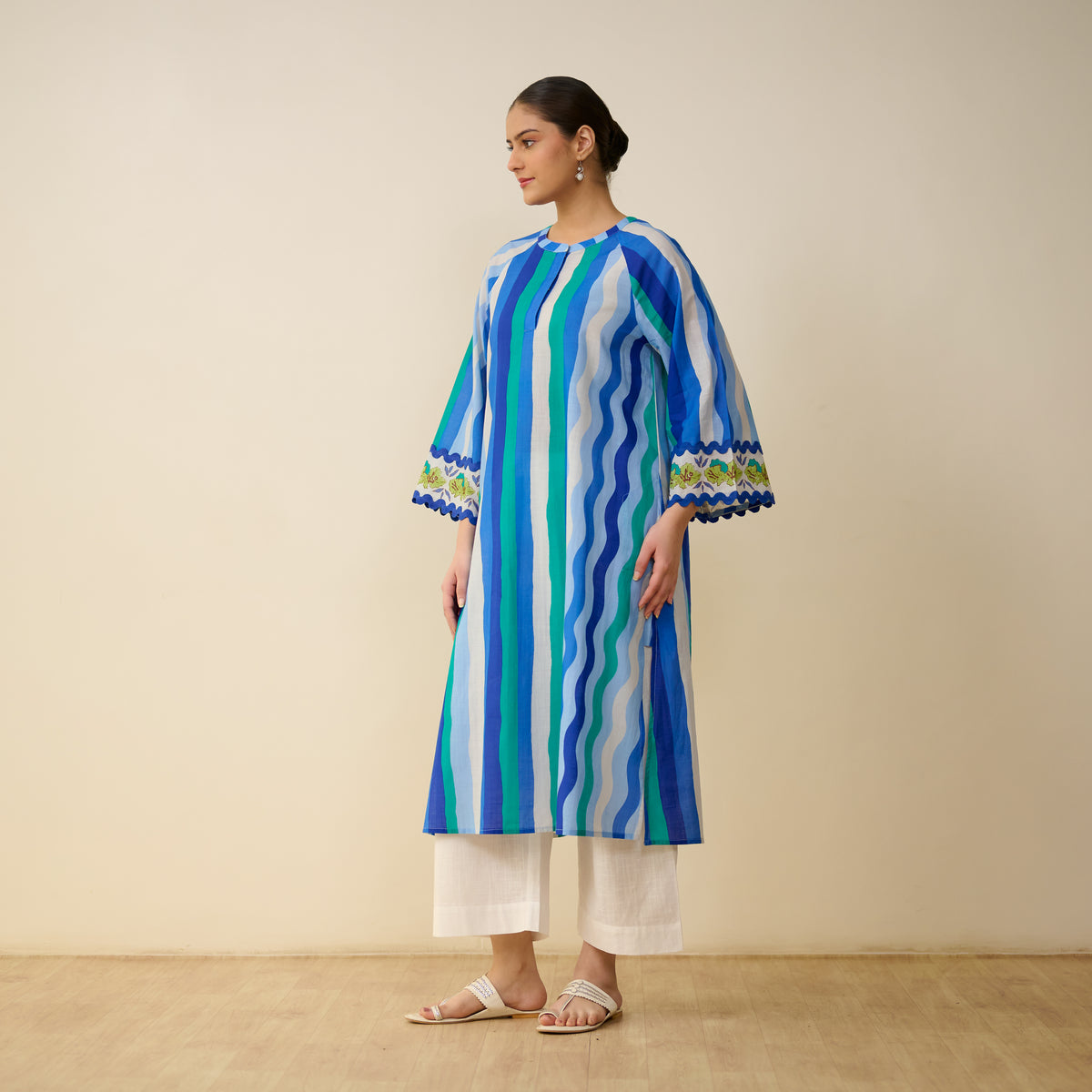Bohemian Cotton Slub Breeze Kurta - Hues of Blue
