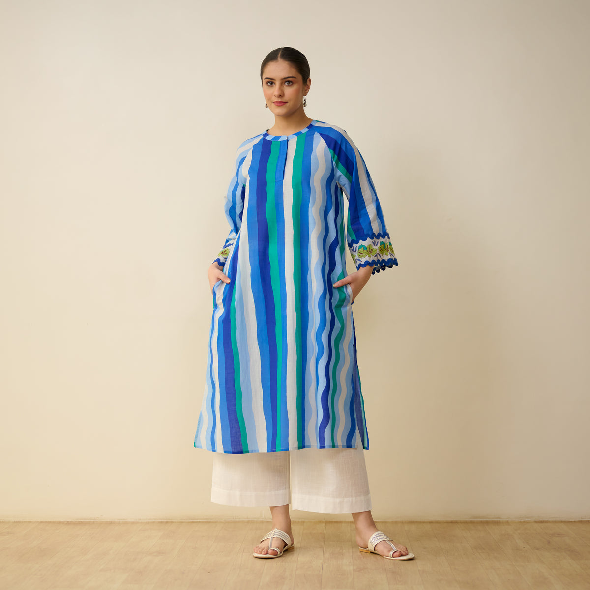 Bohemian Cotton Slub Breeze Kurta - Hues of Blue