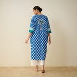 Palm Paradise Fine Slub Cotton Kurta - Blue