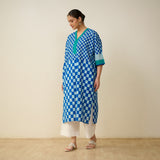 Palm Paradise Fine Slub Cotton Kurta - Blue