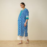 Palm Paradise Fine Slub Cotton Kurta - Blue