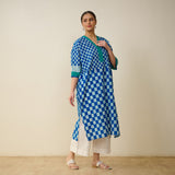 Palm Paradise Fine Slub Cotton Kurta - Blue
