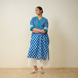 Palm Paradise Fine Slub Cotton Kurta - Blue