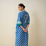 Palm Paradise Fine Slub Cotton Kurta - Blue