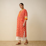 Palm Paradise Fine Slub Cotton Kurta - Tomato Red