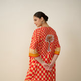 Palm Paradise Fine Slub Cotton Kurta - Tomato Red