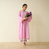 Countryside Seersucker Cotton Kurta Set - Baby Pink